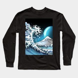 Big wave with Mount Fuji and a blue moon Long Sleeve T-Shirt